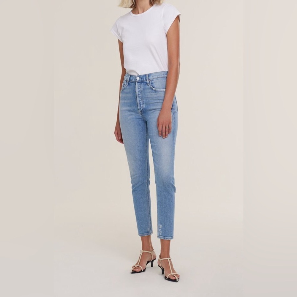 Agolde Jeans High Rise Denim Nico Slim Fit Ankle Embark Light Blue Wash Size 23